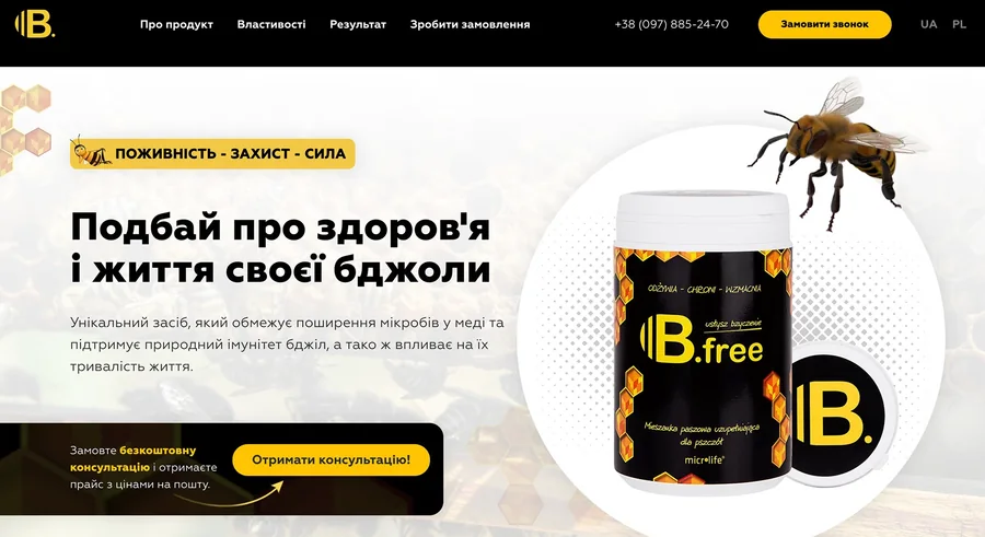 Перший екран сайту B.free