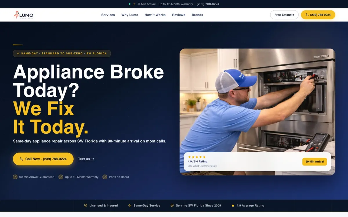 Лендинг Lumo Appliance Repair